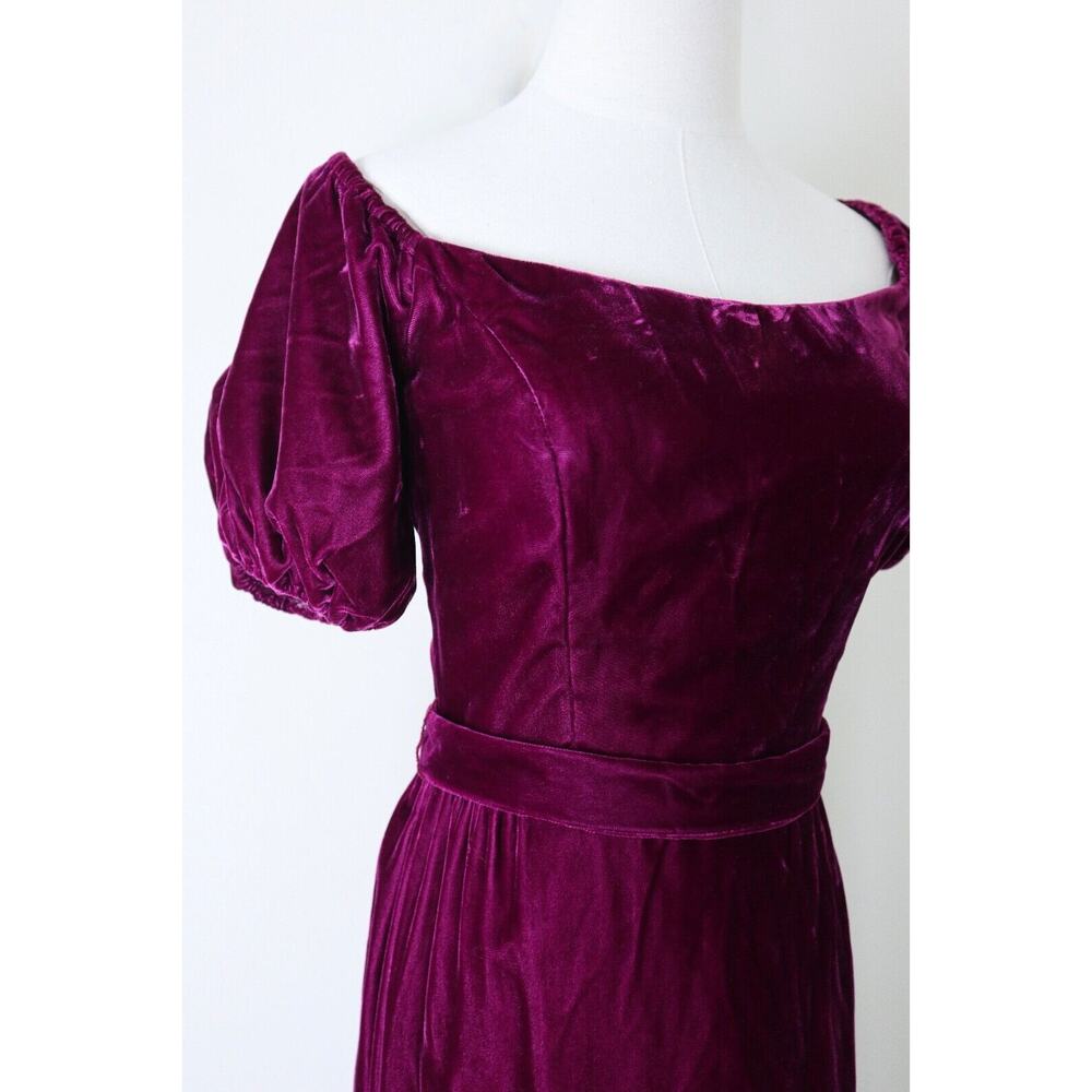 Vintage 1980s Priscilla of Boston Velvet Puff Shoulder Gown Maxi Dress Raspberry - Picture 3 of 12